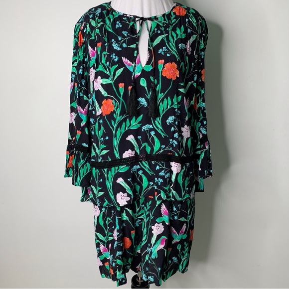 Kate Spade Women's Jardin Crepe Floral Hummingbird Romper Size 12 - Picture 2 of 15
